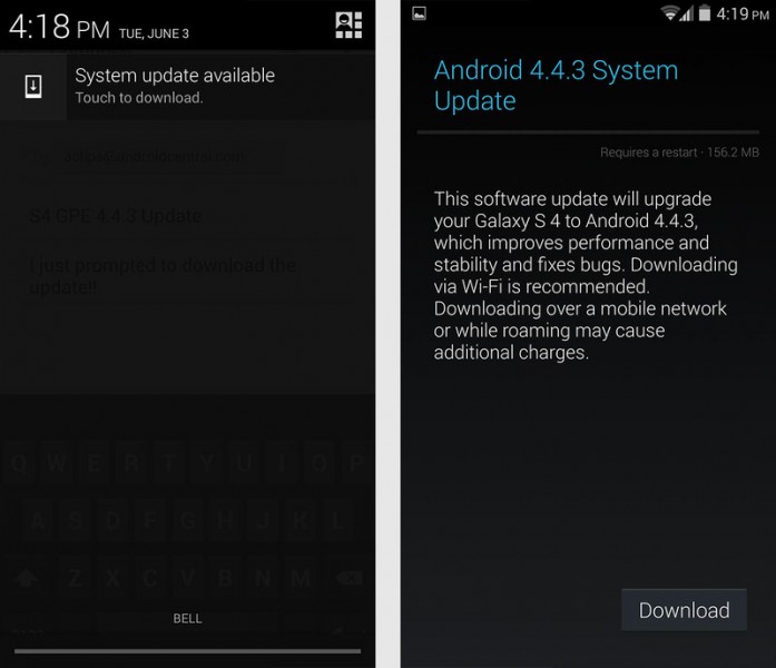 4.4.3 KitKat dla Galaxy S4 Google Edition / fot. AndroidCentral