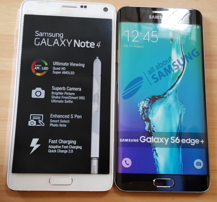 Atrapa Samsung Galaxy S6 Edge Plus obok Galaxy Note 4