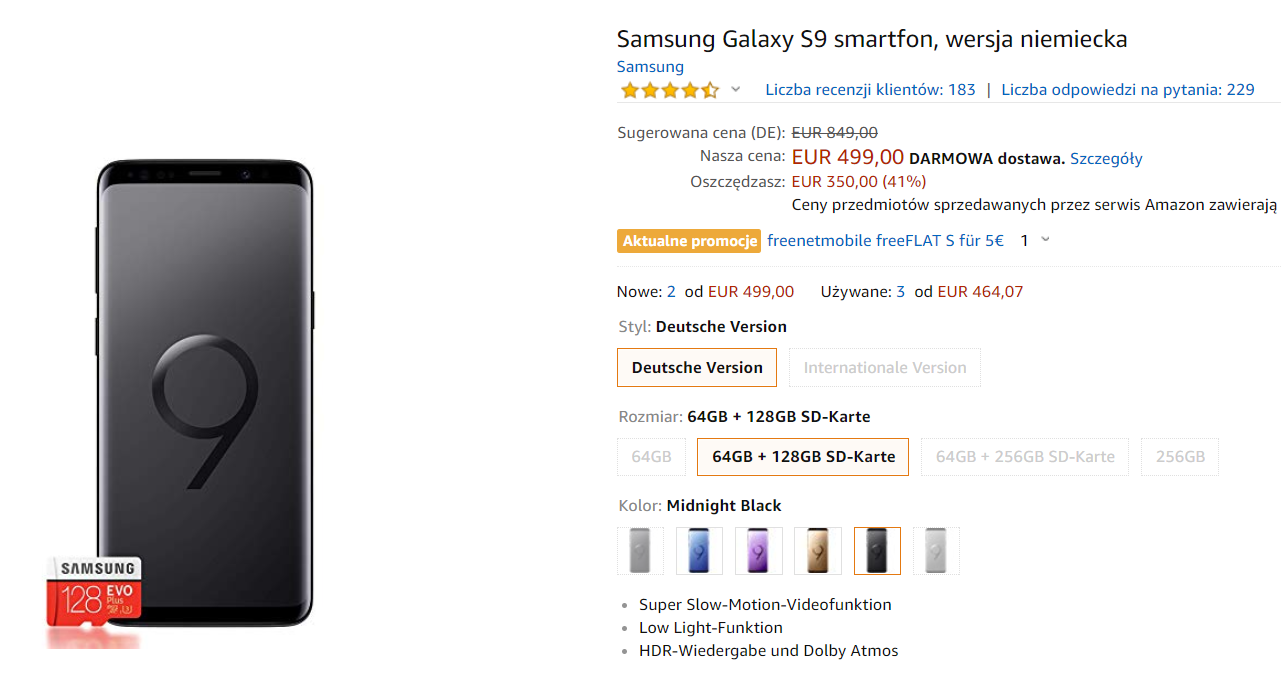 Samsung Galaxy S9 w promocji na Amazonie