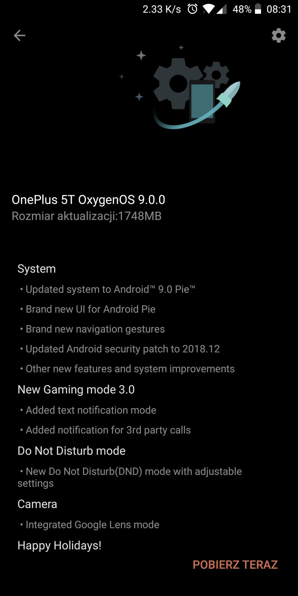 Android 9.0 Pie dla OnePlus 5T
