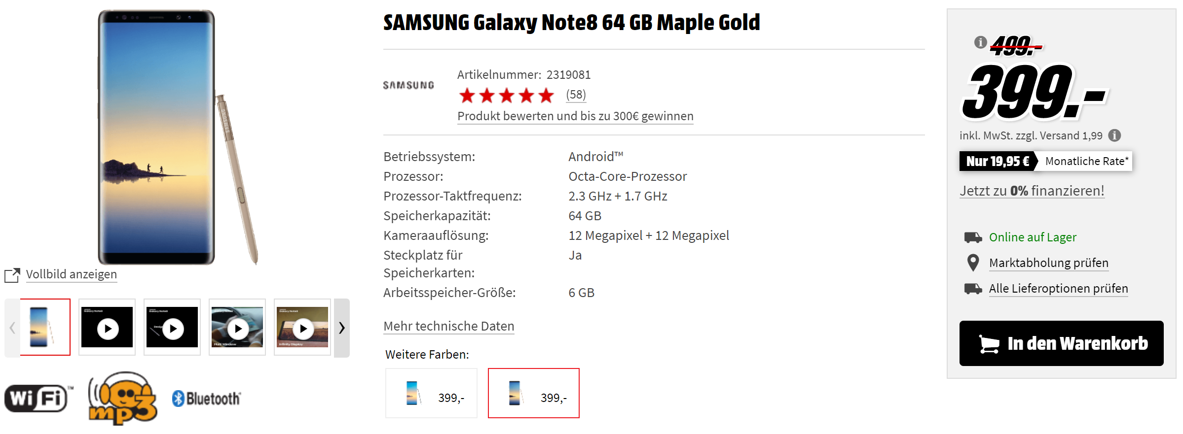 Samsung Galaxy Note 8 w niemieckim Media Markt