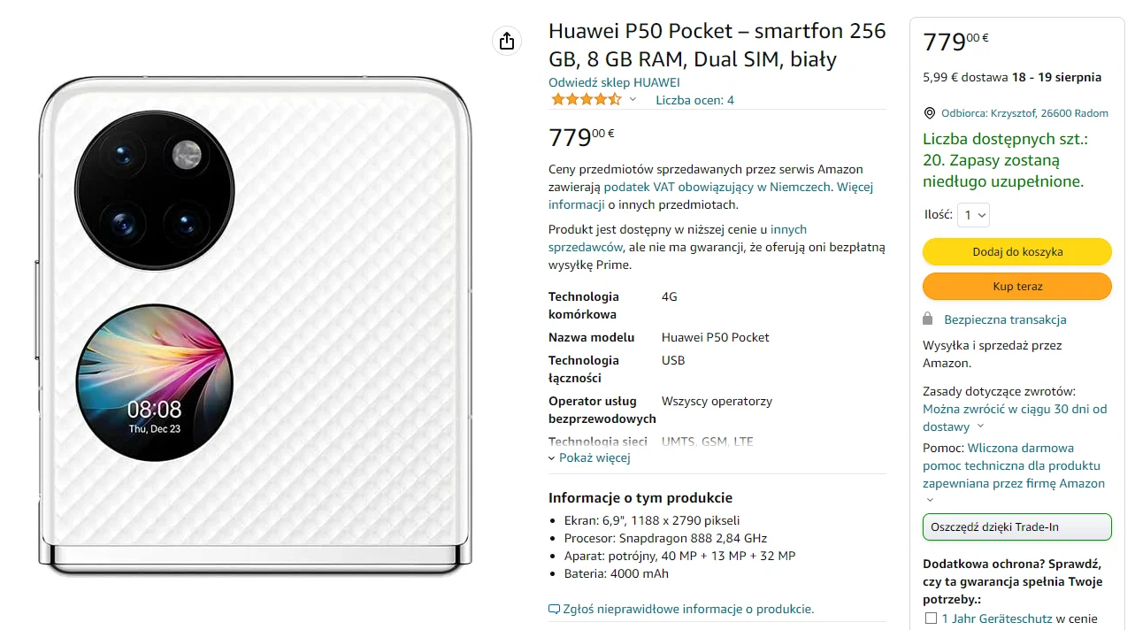 Huawei P50 Pocket w promocji / Amazon.de